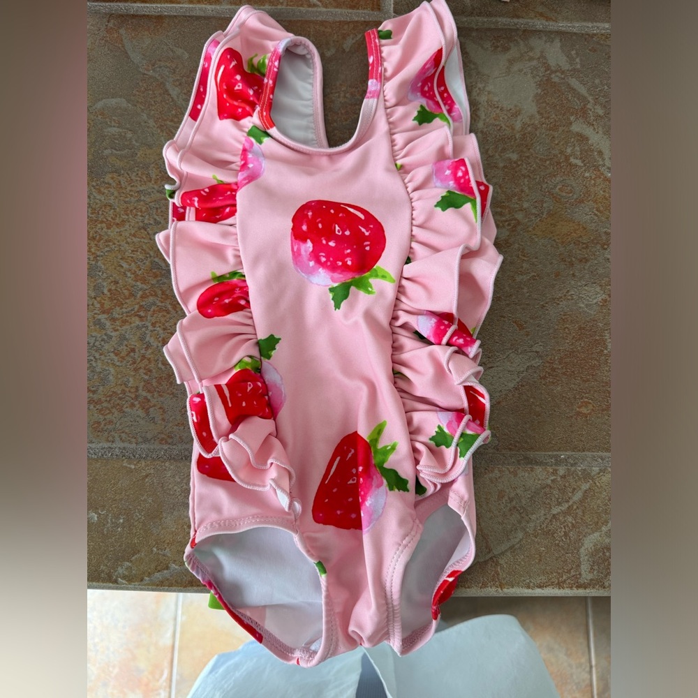 Blueberry Bay Pink Strawberry Bow Swimsuit 12m